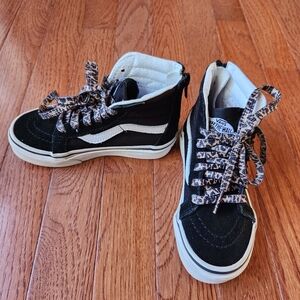 Vans Kids Black and White High-Top Sneakers with Leopard Laces